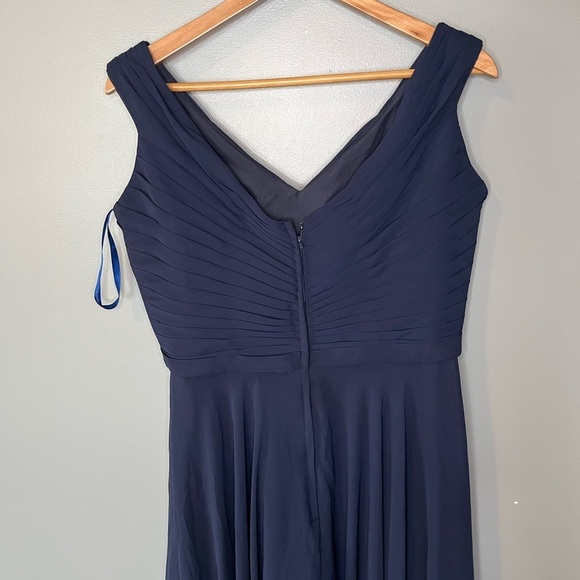 Mori Lee Madeline Gardner Bridesmaids Dress Off Shoulder Neckline Navy Chiffon - Picture 7 of 11